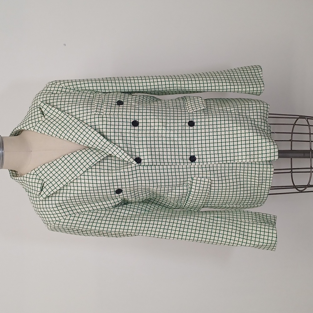 Vintage Style Green, Yellow, and White Plaid Double Breasted Blazer Size XL